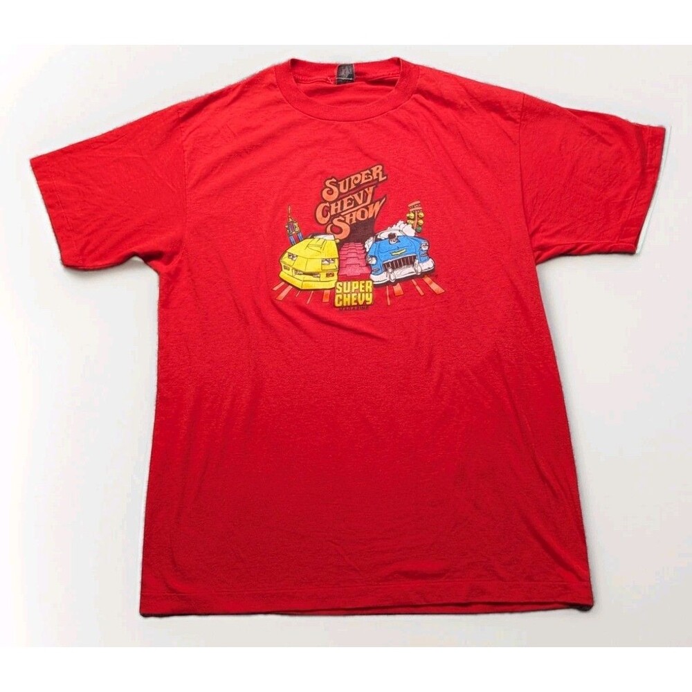 Vintage Anvil Super Chevy Show Tshirt 80s Magazine Double Sided Size Medium Red
